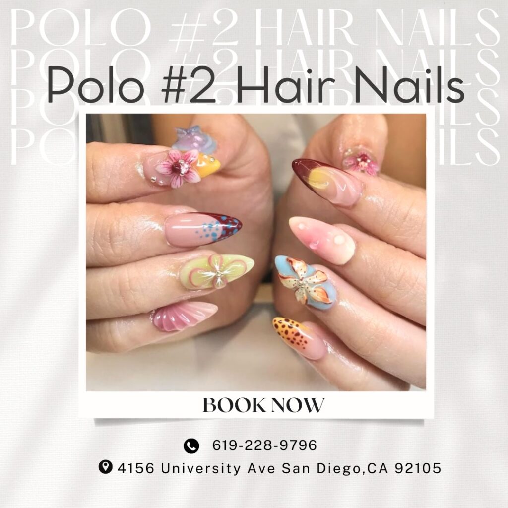 Acrylic nail extensions applied at nail salon 92105