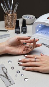 Chrome nail art manicure at professional nail salon in 92105 with expert nail technician