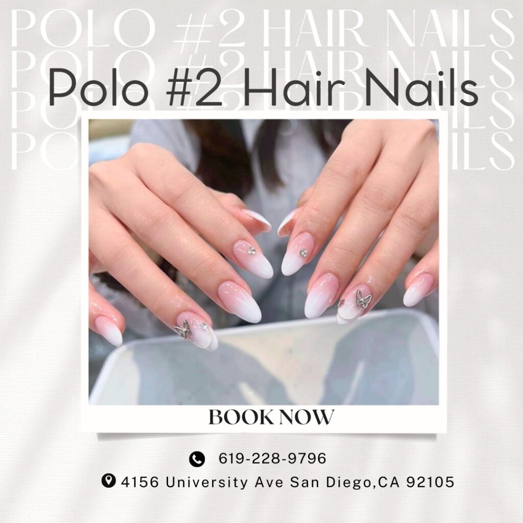 Elegant French manicure with white tips at nail salon 92105
